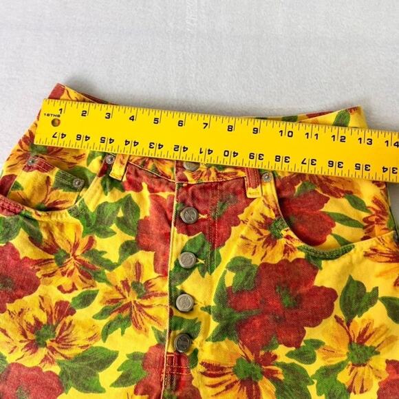 No Excuses Shorts Womens 26 High Waisted Floral Denim Button Fly Vintage 90s - Picture 6 of 13